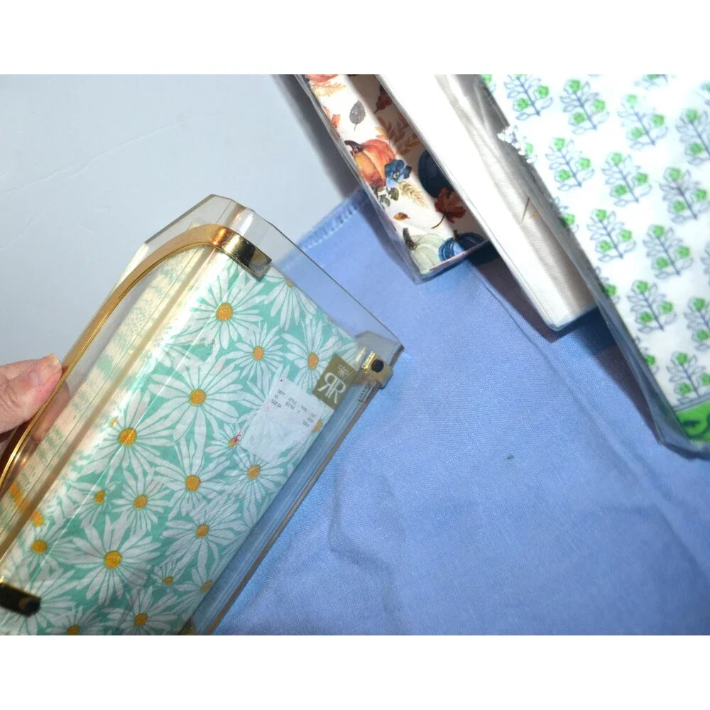 Vintage Acrylic with Gold Tone Guest Towel Holder with Four Seasons Clothes